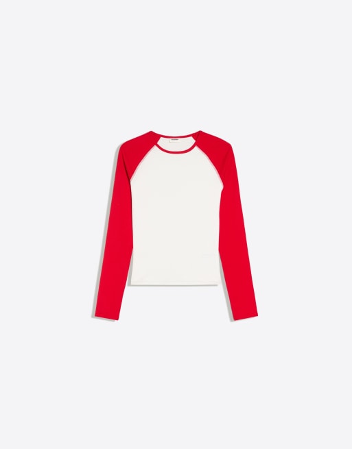 Bershka Langarm-Raglan-T-Shirt in Rot, 5 von 5