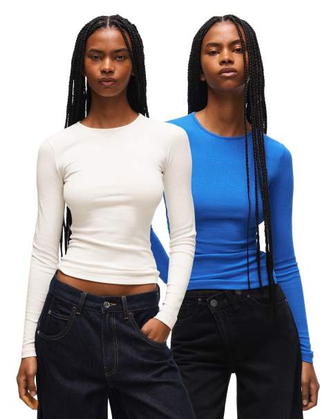 Bershka långärmad - 2-pack t-shirts i vitt - view 1