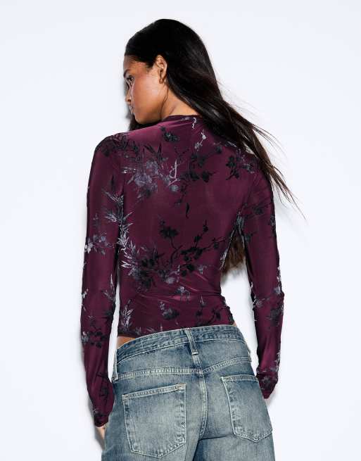 Bershka långärmad body i burgundy, 3 av 6