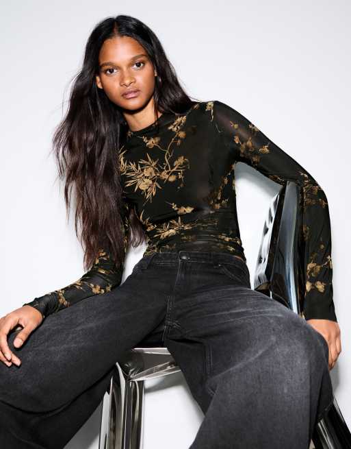 Bershka långärmad body i svart, 2 av 5