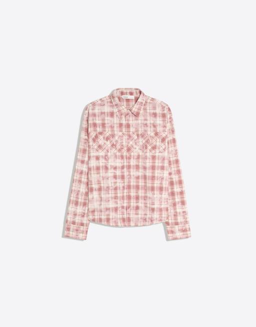 Bershka långärmad rutig skjorta i burgundy, 5 av 6