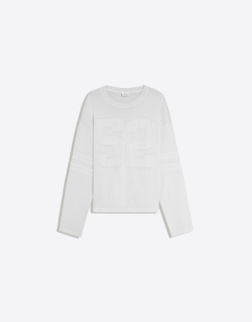 Bershka långärmad t-shirt med tryck i beige, 6 av 6