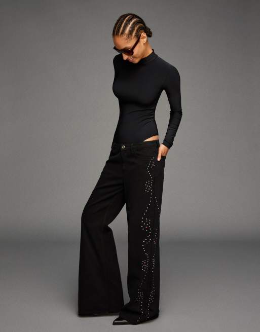Bershka – Langärmliger Body in Schwarz mit Stehkragen, 2 von 4