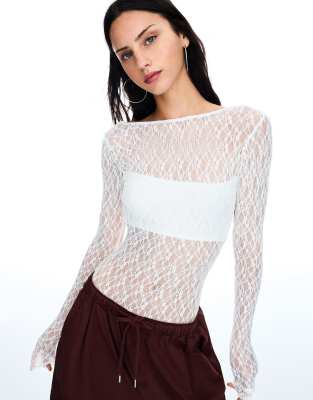 Bershka - Langärmliger Body in Weiß