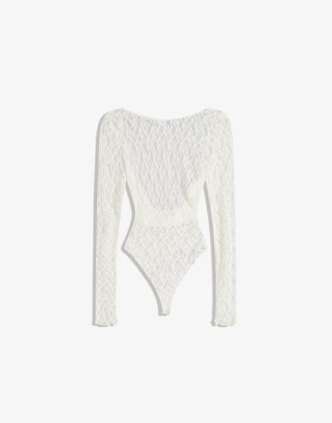 Bershka – Langärmliger Body in Weiß - view 1
