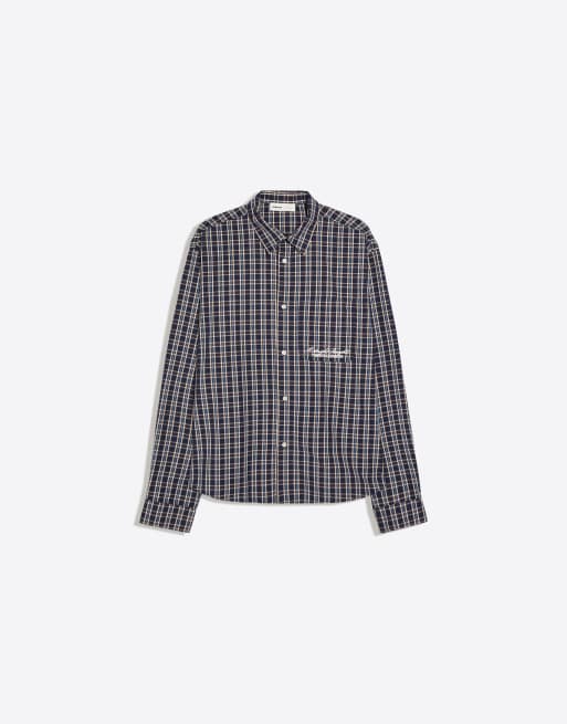 Bershka langärmliges besticktes Hemd in blau kariert, 5 von 5