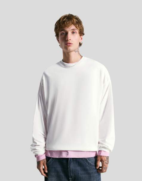 Bershka – Langärmliges, kastiges T-Shirt in Weiß - view 1