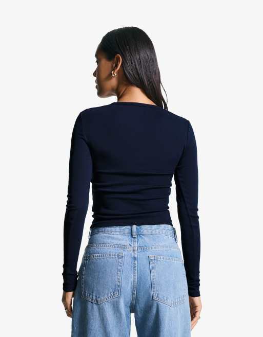 Bershka - Top à manches longues - Bleu marine