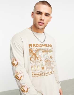 Bershka – Langärmliges Shirt in Hellbraun mit Radiohead-Print | ASOS