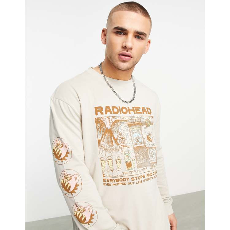 BERSHKA RADIOHEAD ロングTシャツ Mサイズ 2022年 Bershka – Langärmliges Shirt in Hellbraun mit Radiohead-Print | ASOS