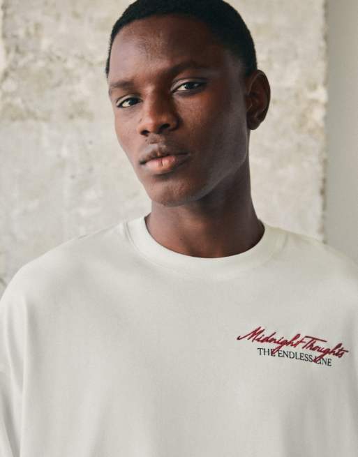 Bershka – Langärmliges Shirt in Weiß mit Print, 3 von 6