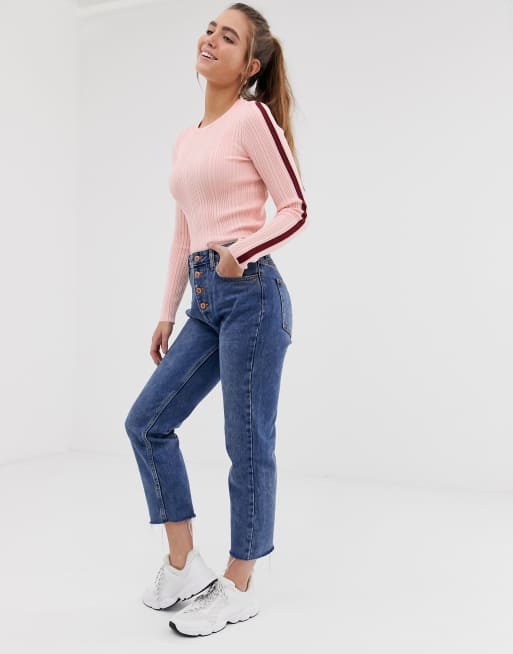 Bershka – Langärmliges Strickoberteil in Rosa mit Seitenstreifen, 4 von 4