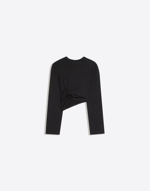 Bershka Langärmliges Top mit seitlichem Knoten in Schwarz, 5 von 5
