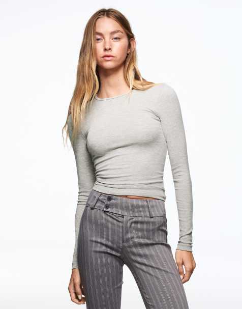 Bershka Langarmoberteil in Grau - view 1