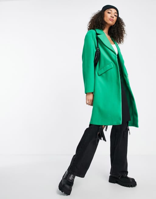 Bershka - Lange jas met figuurnaden in groen