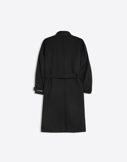 Bershka lange jas met hoge kraag in zwart, 6 van 6