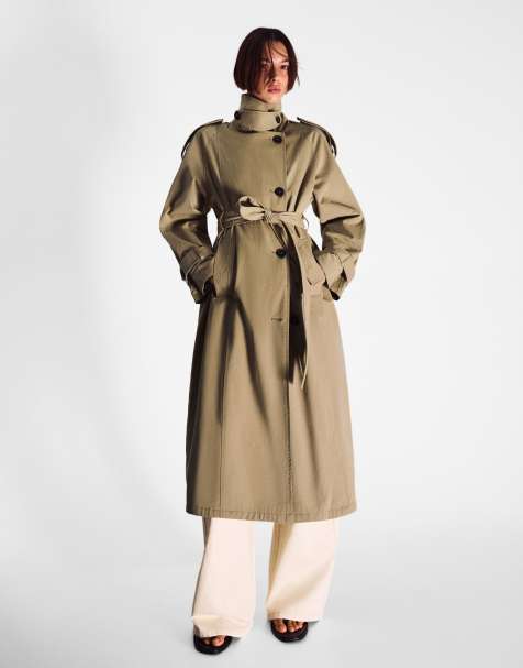 Bershka - Lange trenchcoat met riem in beige - view 1