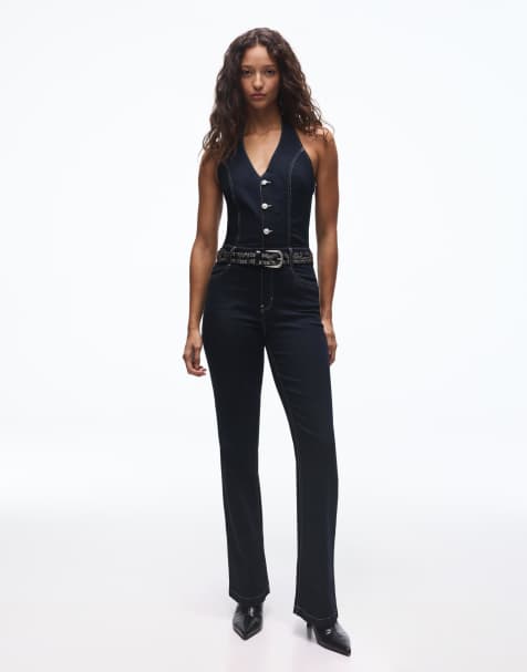 Bershka – Langer Denim-Jumpsuit in Blau - view 1