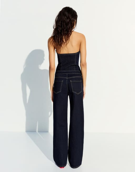 Bershka – Langer Jeans-Jumpsuit in Blau, 3 von 4