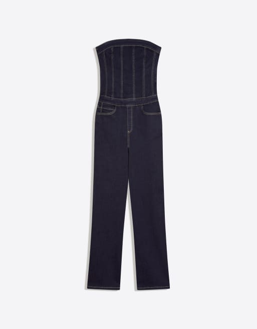 Bershka – Langer Jeans-Jumpsuit in Blau, 4 von 4
