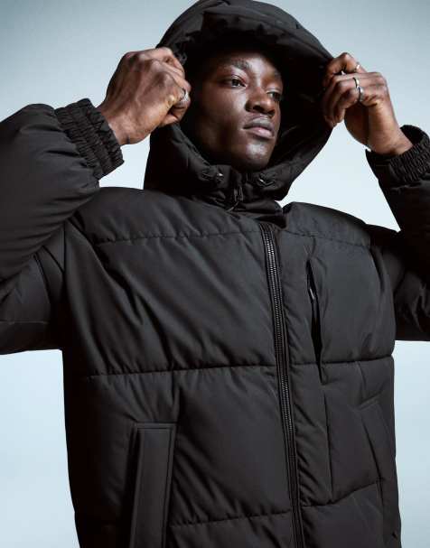 Bershka – Langer Puffermantel in Schwarz - view 1