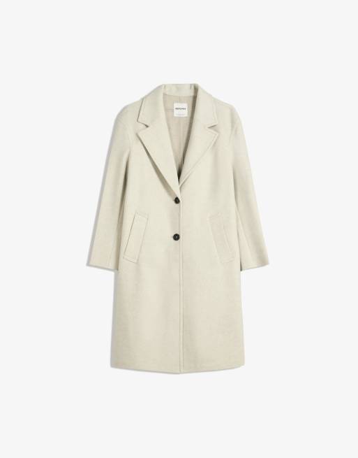 Bershka – Langer, weicher Mantel in Sand ASOS