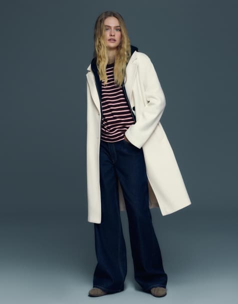 Bershka – Langer, weicher Mantel in Weiß - view 1