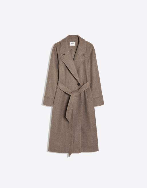 Bershka langer weicher Mantel mit Gürtel in Bronze, 5 von 5