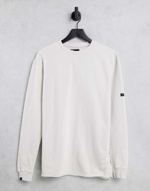 Bershka - Langærmet hvid T-shirt med ærmedetalje