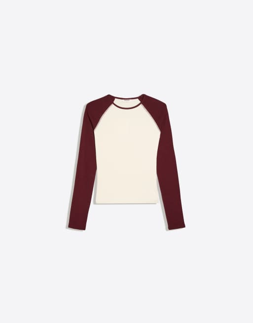 Bershka langærmet raglan-T-shirt i burgundy, 5 af 5
