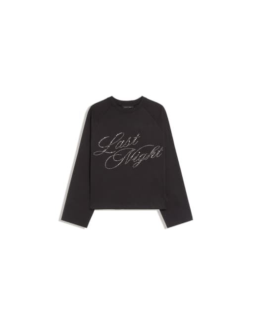 Bershka langærmet raglan-T-shirt med rhinsten i sort, 4 af 4