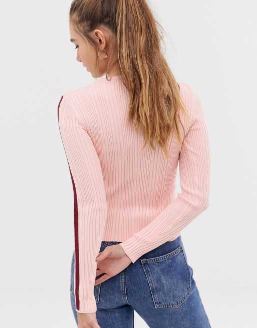Bershka langærmet striktop med sidestribe i pink, 2 af 4