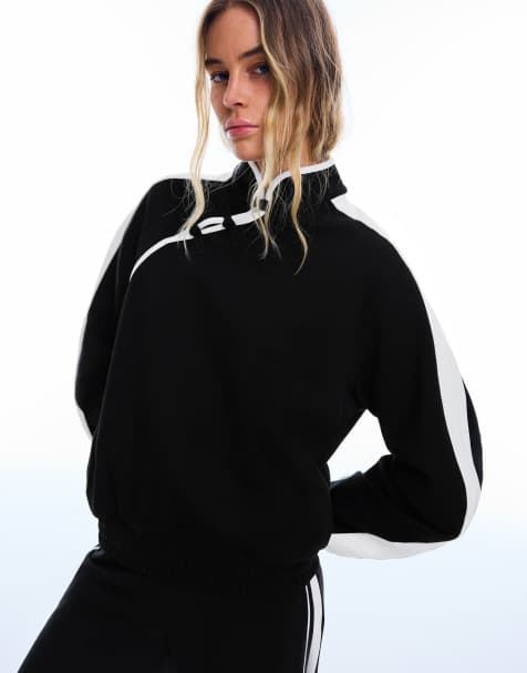 Bershka langærmet sweatshirt med ståkrave og hægter i sort - view 1