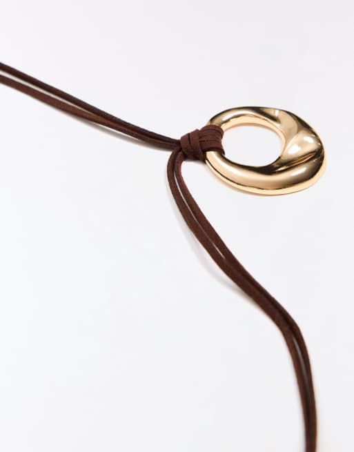 Bershka Lanyard necklace in gold, 2 of 3