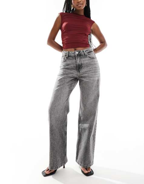 Bershka – Lässig geschnittene Baggy-Jeans in verwaschenem Dunkelgrau mit hohem Bund und weitem Bein - view 1