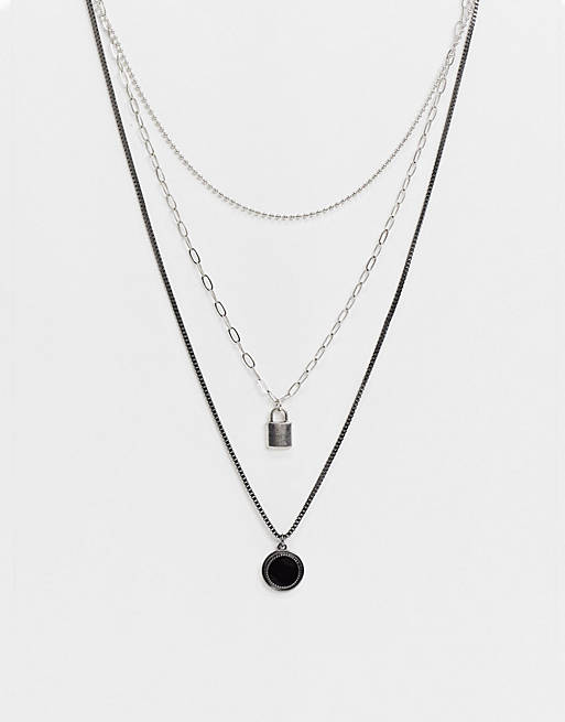 Bershka layered multi pendant necklace in silver | ASOS