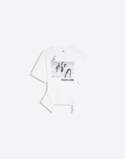 Bershka LE SSERAFIM kurzärmliges T-Shirt mit Cut-outs in Weiß, 5 von 5