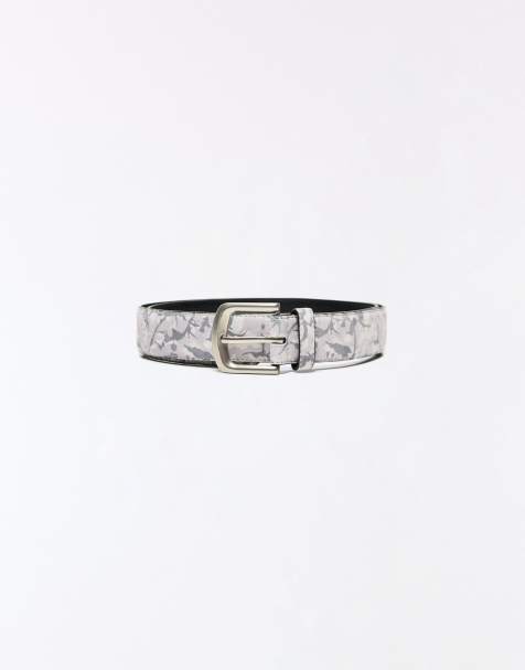 Bershka Leaf print belt in washed grey - view 1