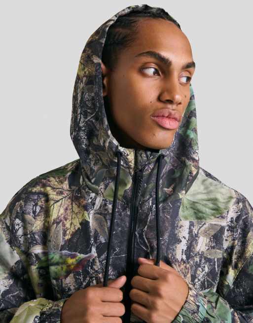 Bershka Leaf-printed technical jacket in kha ASOS