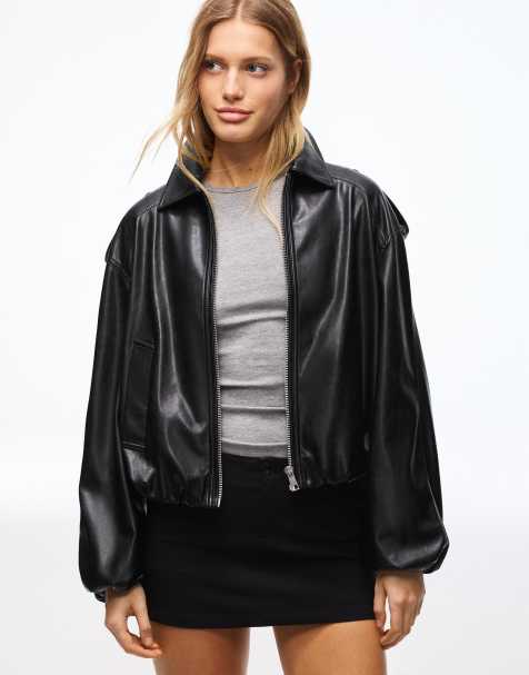 Bershka Leather effect balloon jacket in black - view 1