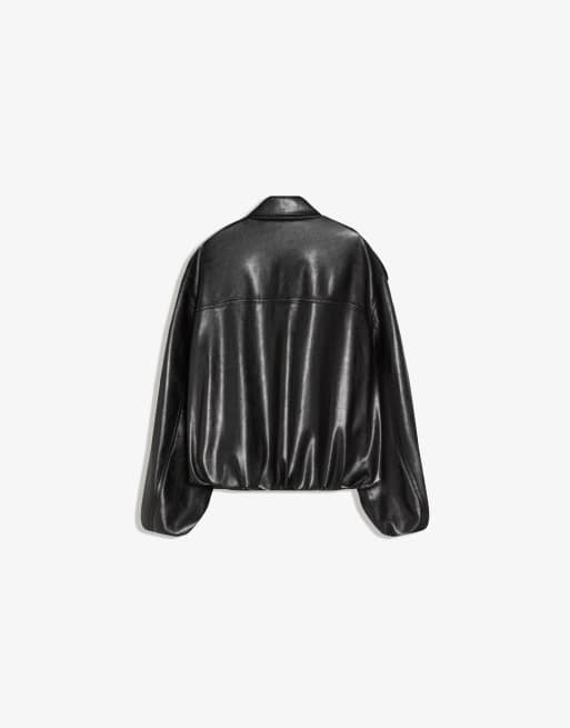 Bershka Leather effect balloon jacket in black, 6 of 6