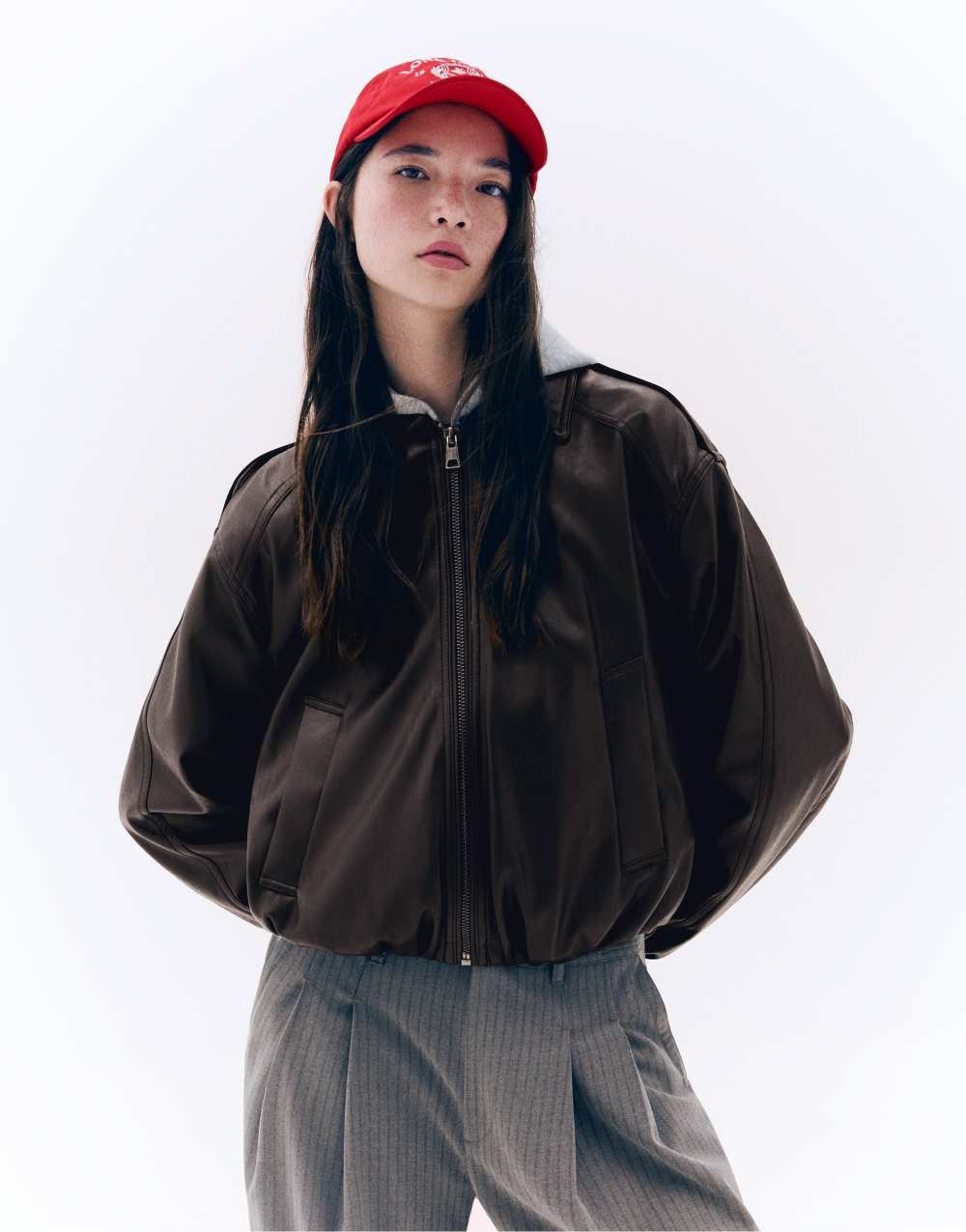 Bershka Leather effect balloon jacket in brown