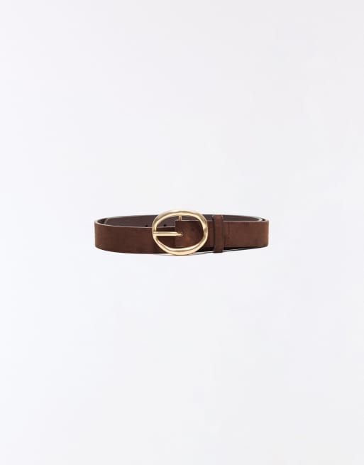 Bershka Leather effect belt with buckle in brown, 4 of 5