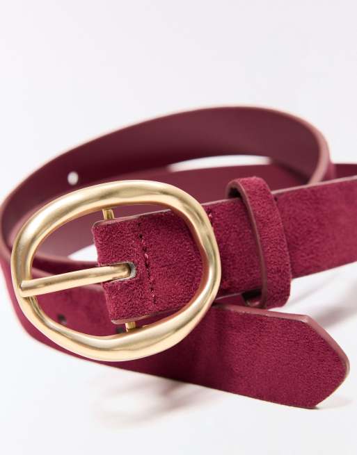 Bershka Leather effect belt with buckle in burgundy, 2 of 5