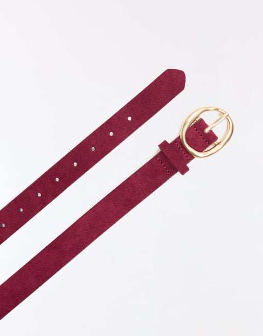Bershka Leather effect belt with buckle in burgundy, 3 of 5