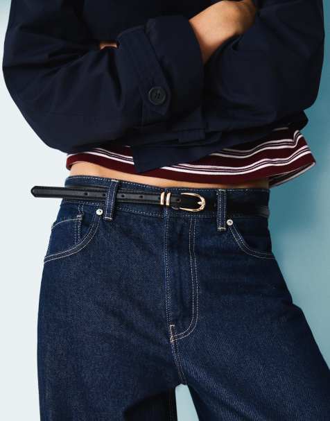 Bershka Leather effect belt with topstitching in black - view 1