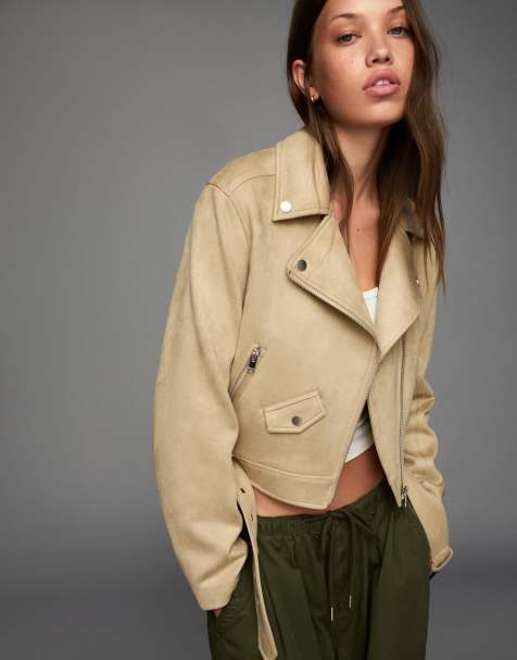 Bershka Leather effect biker jacket in white - view 1
