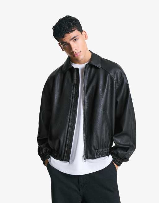 Bershka Leather effect jacket in black