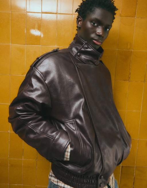 Bershka Leather effect jacket in brown, 4 of 5