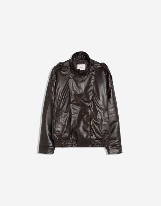 Bershka Leather effect jacket in brown, 5 of 5